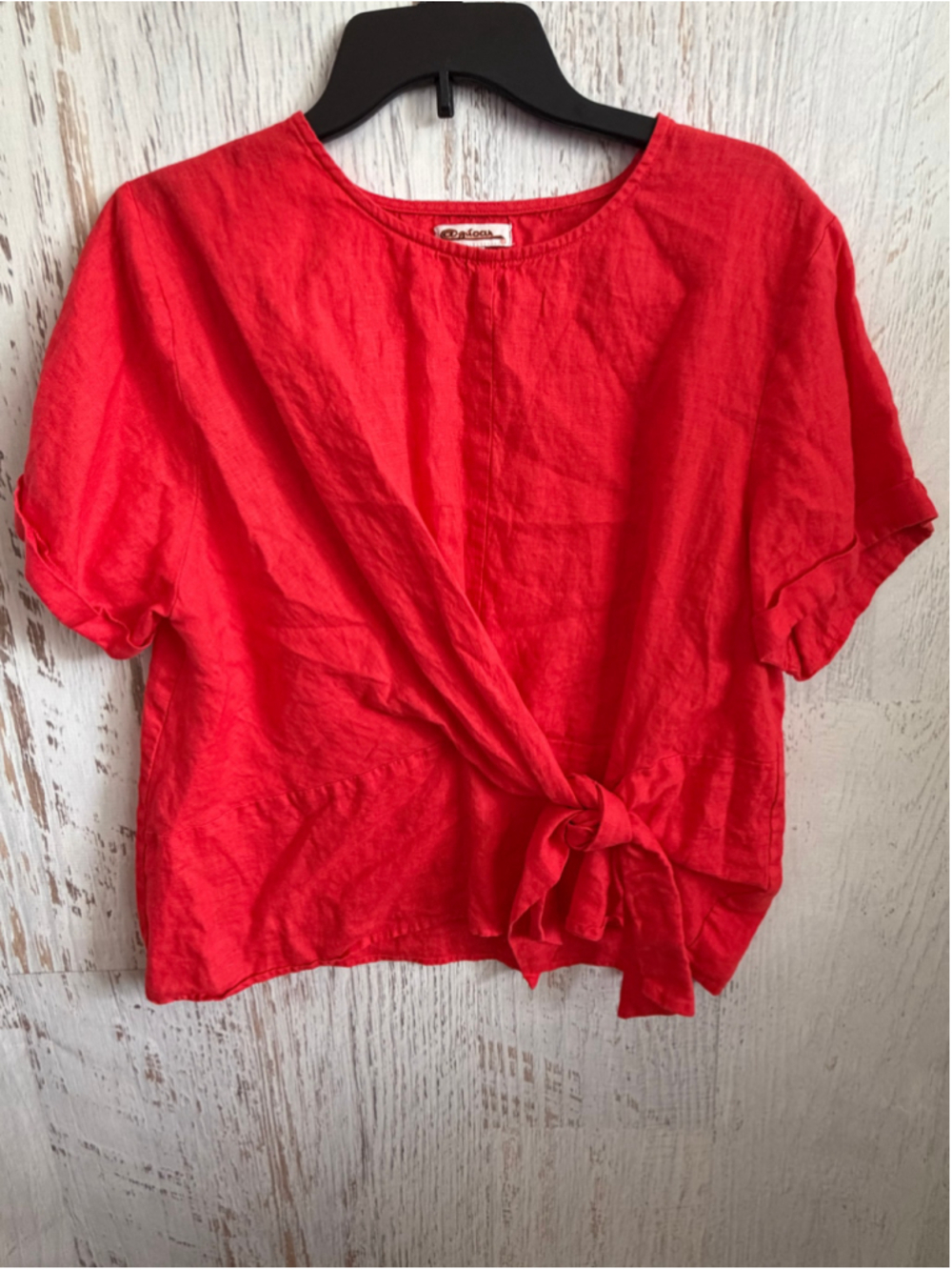 Women's Zucar Red/Coral Linen Short Sleeve Tie-Front Top Size M